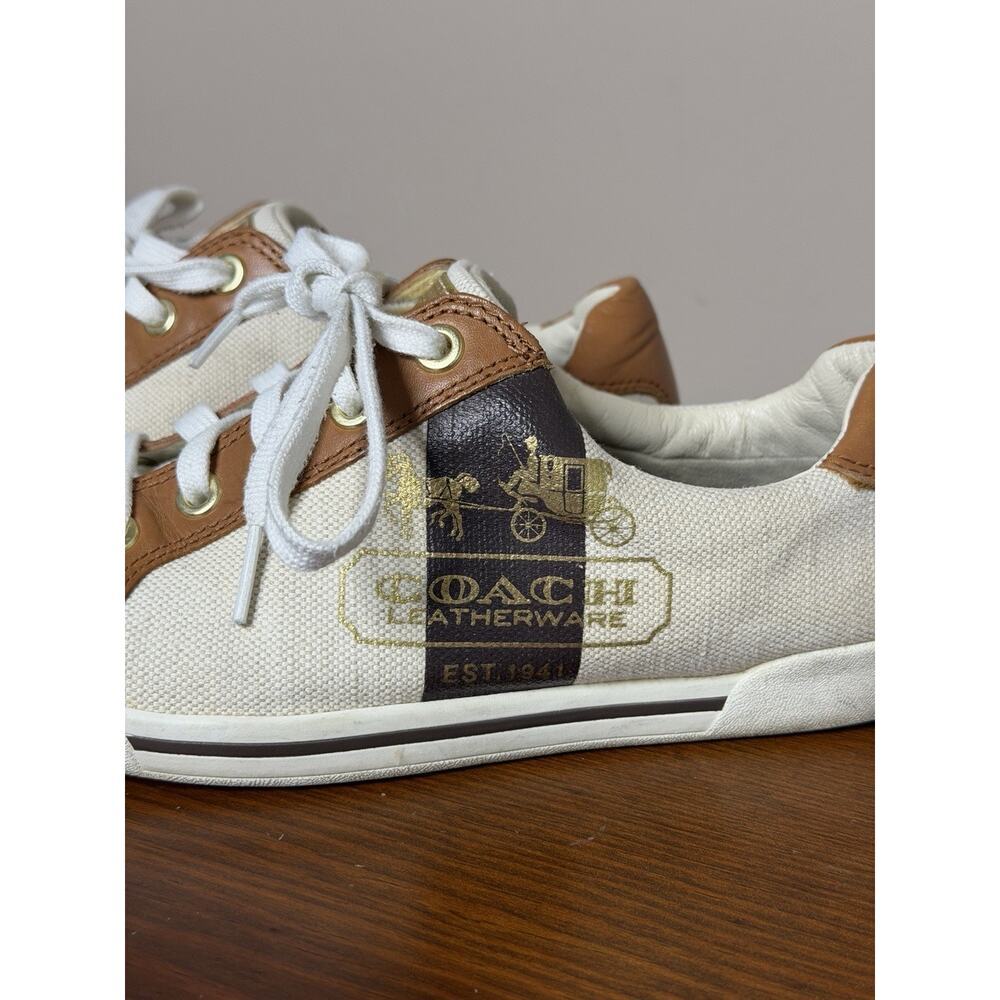Coach White Canvas and Brown Leather Accent Sneakers - Picture 2 of 12